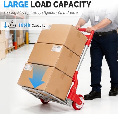 FCH Folding Hand Truck, Aluminum Portable Folding Hand Cart,155lbs Capacity Hand Cart and Dolly Ideal for Home, Auto, Office,Travel Use, Red - Image 2