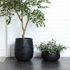 LuxenHome 17.5" Dia Round Concrete Planter, Modern Black Geometric - Image 4