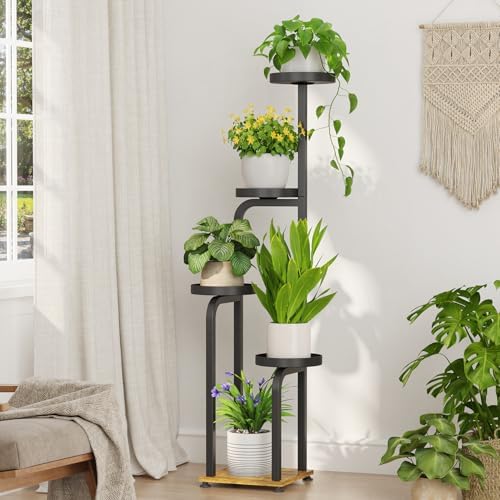 iDavosic.ly Tall Plant Stand Indoor, Corner Tiered Metal Trays, Black Brown by iDavosicly