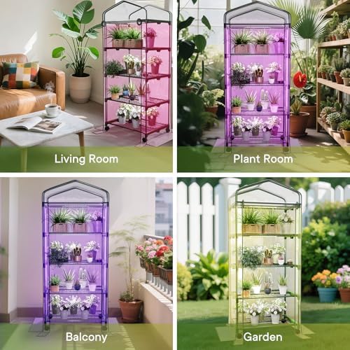 Indoor Greenhouse with Grow Lights & Wheels, 4 Tier Wire Shelf PVC Tent - Image 6