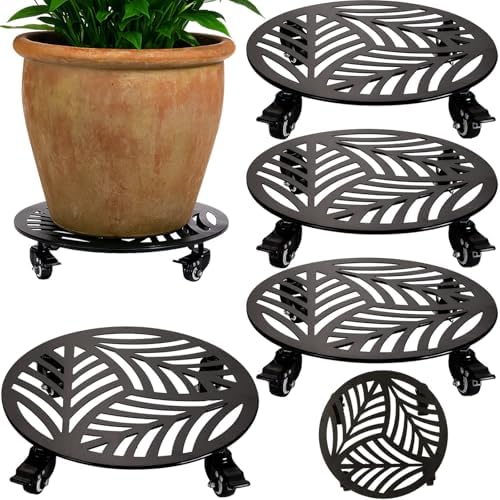 4 Packs Metal Plant Caddy with Wheels 13 inches Heavy-Duty Iron Rolling Plant Stand with Casters Indoor Outdoor Wheeled Plant Roller Base Pot Movers Plant Dolly Coaster Trolley Black by Planterhoma
