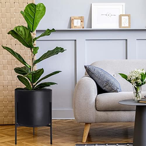 D'vine Dev Cylinder Planter Pot with Metal Stand, Black, 14 in, 96-T-B-4 - Image 2