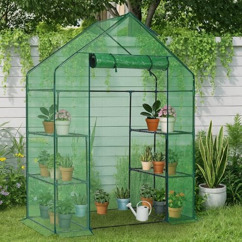 Outvita Walk-in Greenhouse, 3 Tiers 4 Shelves, Durable PE, 56"x29"x77" by Outvita