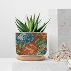Blue Floral Chinoiserie on Orange Planters Ceramic Peony Chic Asian Round Flower Pot with Drainage Holes and Bamboo Tray Pot for Pots Outdoor Indoor Plants - Image 7