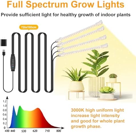 8.6'' LED Plant Growing Light Strips, Full Spectrum 3500K Grow Light for Indoor Plants with 3/9/12H Timer, 10 Dimmable Levels for Seedling Succulent and Plant Shelf, 4 Head 2 Pack - Image 2