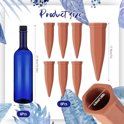 Teenyyou 12 Pcs Watering Spikes for Indoor Plants Include Terracotta Self Watering Spikes Devices and 26 oz Plastic Bottles Slow Release Vacation Insert Automatic(Blue) - Image 2