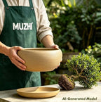 MUZHI 9.5” Round Large Ceramic Bonsai Bowl Planter，Clay Succulent Plant Pot Container with Saucer (9.5”) - Image 4