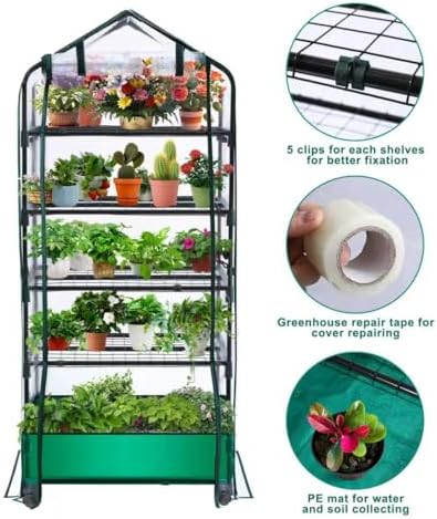 5 Tier Mini Greenhouse with Wheels for Indoor Outdoor, Portable Green House with PVC Cover and Shelves for Seedling, Greenhouse with Waterproof Mat and Cover Tape, Gardening Gifts for Women Men - Image 4
