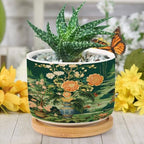 Vase Green Chinoiserie Ceramic Planter Daily Planters for Indoor Plants with Drainage Holes and Saucers Pot for Home Desktop Office Windowsill - Image 6