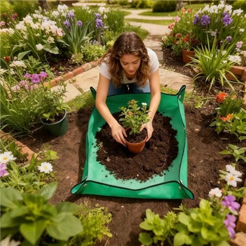 2 PCS Foldable Waterproof Repotting Mat 1x1m Portable Gardening Station for Indoor, Keeps Home Clean for Potting, Pruning & Plant Care for Plants Transplanting(Yellow) - Image 2