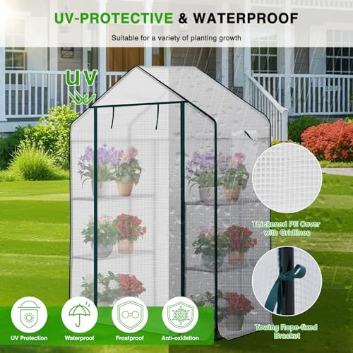 Yesker Greenhouse 57"x29"x77" Walk in Green House - Large Outdoor/Indoor Greenhouses with 4 Shelves Waterproof PE Cover & Windows, Portable Greenhouse Kit for Winter Backyard Gardening Patio, White - Image 4