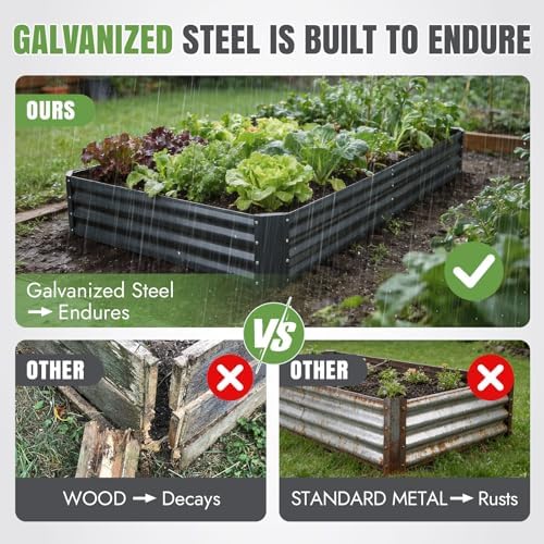 INNO STAGE 2 Pack 8×4×1FT Galvanized Metal Raised Garden Planter Bed, Grey - Image 3