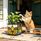 Tiffany Stained Glass Orange Cat Flower Pot,Handmade Cute Pots for Plants, Room and Office Decoration Glass Container Storage,Indoor Plant Pots with Drainage,Plant Gifts 4.6x3x5.15 in - Image 5