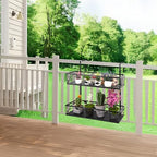 2-Tier Flower Pot Stand Rack, Balcony Railing Planters, Metal Hanging Plant Holder, Adjustable Plants Rack Bucket for Outdoor Patio Porch Fence (Black) - Image 7