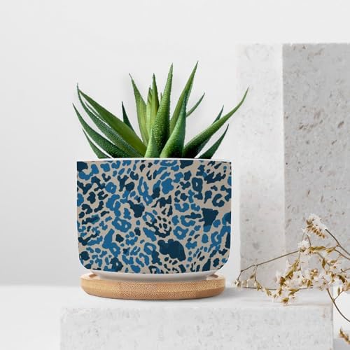 Leopard Blue and Light Brown Dot Ceramic Planters African Tribal Animal Print Planters for Outdoor Plants with Drainage Holes and Saucers Pot for Outdoor Garden Home Plant - Image 7