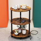 Small Round Side Table - 3-Tier Oval Accent Table for Small Spaces, Rustic Wood and Metal Nightstand for Living Room or Bedroom, with Built-in USB Ports and Power Outlet, Rustic Brown by RISWER