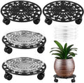 4 Pack Plant Caddy with Wheels, PlanterHoma 11 Inch Metal Plant Stand with Wheel Heavy Duty Wrought Iron Planter Dolly Rolling Stand Plant Roller with Caster for Indoor and Outdoor with 4 Pack Saucers by Planterhoma