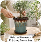 6.6 Inch Ceramic Planters with Drainage Hole and Saucer,Indoor Outdoor Large Flower Pots, Garden Pot for Plant Lovers (Drip Blue) - Image 5