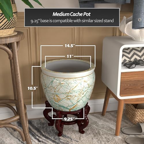 Red Lantern 14" Abstract Green & Gold Fishbowl Planter or Cachepot for Indoor/Outdoor Use in Garden Entryway Living Room Boho Eclectic Modern Contemporary Classic Traditional Style Decor - Image 4