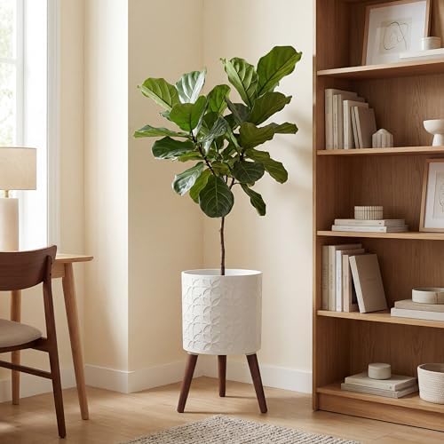 12 Inch Planter Pot with Stand, Planter for Indoor Plants, Modern Large Flower Planter Pot with Drainage Holes for Outdoor,Matte White - Image 4