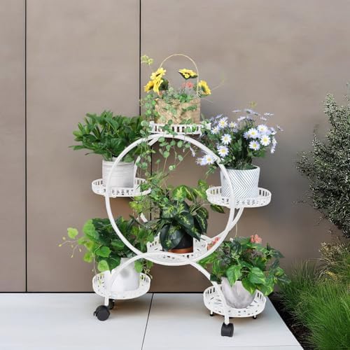 unho Metal Plant Stand 6-Potted: Flower Pot Holder with Wheels - Image 2