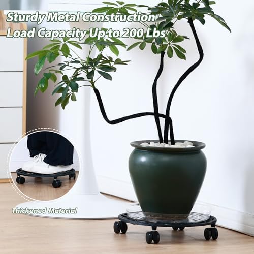 2 Packs Rolling Plant Stand with Wheels 13 In Metal Plant Caddy with Wheels - Image 6
