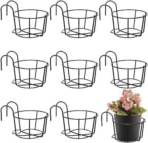 Wesiti 10 Pcs Round Hanging Railing Planters Outdoor Balcony Planters Metal Hanging Baskets Flower Pot Holder for Fence Indoor Porch Shelf Container(5.3 Inch,Black) by Unteilti