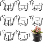 Wesiti 10 Pcs Round Hanging Railing Planters Outdoor Balcony Planters Metal Hanging Baskets Flower Pot Holder for Fence Indoor Porch Shelf Container(5.3 Inch,Black) by Unteilti