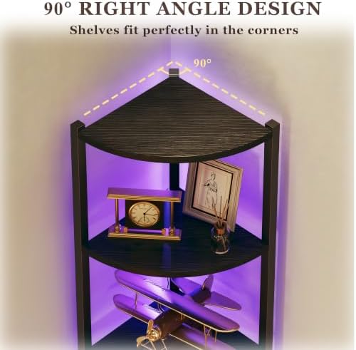 Corner Shelf with LED Lights, 6-Tier Corner Bookshelf, 66'' Organizer Book Shelf Shelves Steel Frame Display Stand with Living Room, Bedroom, Study, Black - Image 4