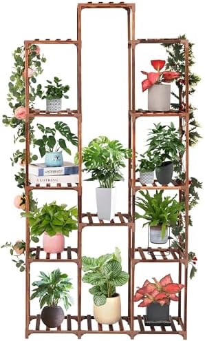 XXXFLOWER Plant Stand Indoor Outdoor 13 Tiers Wood Plant Shelf for Multiple Plants ，Large Plant Rack for Window Garden Balcony Patio Porch Living Room by XXXFLOWER