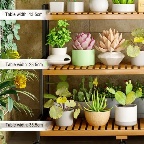 Plant Stand, Bamboo Ladder Shelf Display Shelf, Multi-Tier Planter Holder with wheel for Home Garden Patio Balcony Indoor Outdoor Use,80*40*105cm - Image 3
