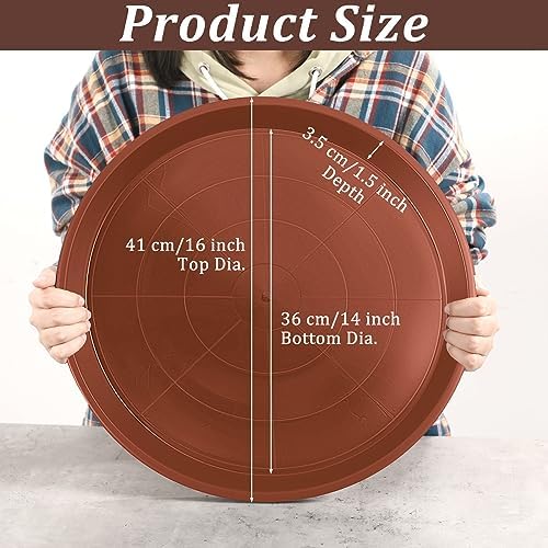 Eccliy 6 Pack Plastic Plant Saucer, Round, 16 Inch, Terracotta - Image 2