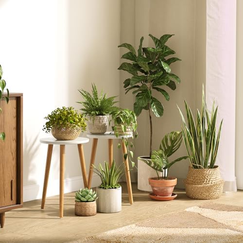 Uneedem Plant Stand Indoor, Mid Century Modern Small Round Plant Table for Flower Pots, 16.5" Tall Plant Holder Wood Stool for Living Room (2 Pack) - Image 2
