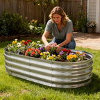TATAANTY Galvanized Raised Garden Bed for Outdoor: 4x2x1ft Durable Metal Vegetable Plant Container Kit - Oval Planter Box for Gardening Flower Trough （2 Pack） - Image 6