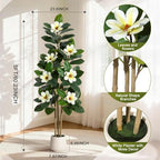 5FT Artificial Fiddle Leaf Fig & Magnolia Tree with White Blooms, White - Image 2