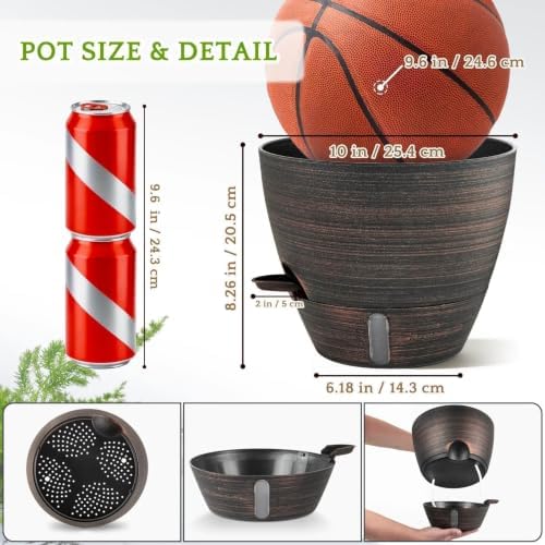 ZMTECH 10 Inch Self Watering Pots for Indoor/Outdoor Plants, 4 Pack Bronze Large Plastic Planter with Water Level Indicator, Drainage Hole & Removable Saucer for Garden Flowers, Deco Plant Container - Image 2