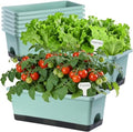 Oliz Window Box Planter 8 Pcs, 17 Inches Rectangle Flower Pots with Drainage Holes & Trays, Vegetable Planters for Windowsill Patio Garden Balcony Home Indoor Outdoor (Green, 16 * 7 * 6 inch) by Oliz