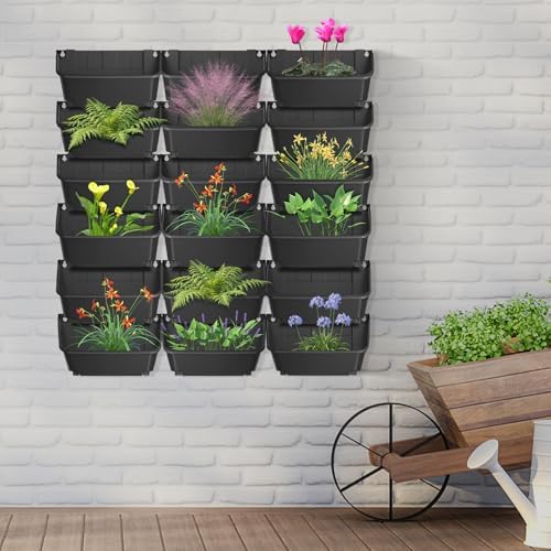 Hanging Vertical Wall Planter, 18 Pack Vertical Garden Planter, for Patio Outdoor Decor, Home Black Plastic Balcony Pot - Image 4