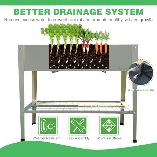 36 x 15 x 31 inch Galvanized Raised Garden Bed Outdoor with Legs & Storage Rack, Elevated Planter Box Standing Growing Bed for Backyard, Patio, Balcony, Balcony, 200lb Capacity Milk White - Image 4