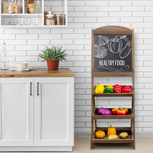 MyGift Rustic Brown Wood Chalkboard Easel with 3-Tier Display Shelves - Image 2