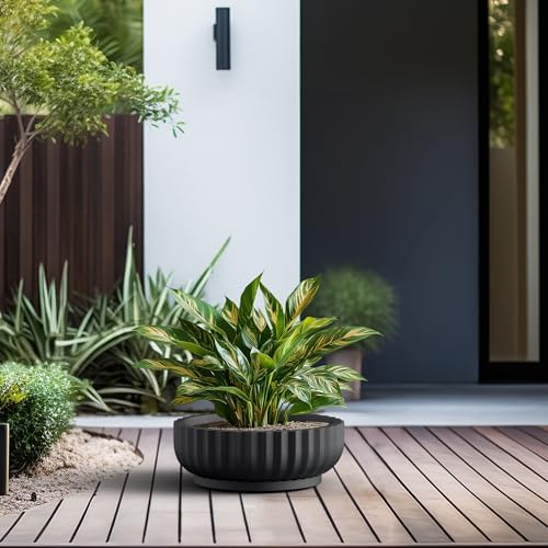 Kante Small Round Shallow Black Concrete Planter 14.6" Dia, Outdoor - Image 5