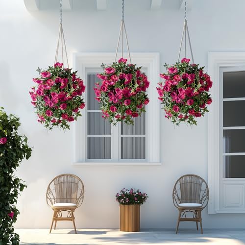 Artificial Flowers Artificial Petunias for Outdoors 2PCS Artificial Hanging Plants Outdoors Silk Flowers with Stems Outdoor Flowers Uv Resistant for Porch Terrace Decor，Rose Red，Without Pot - Image 6