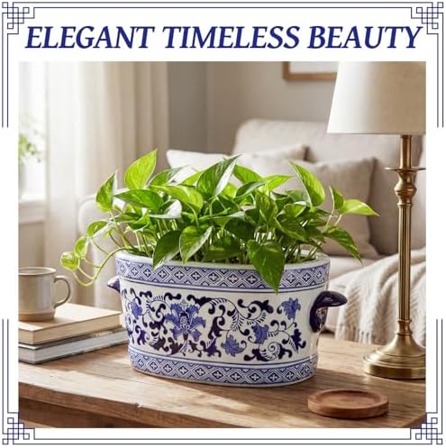 LemonRoad Blue and White Chinoiserie Ceramic Planter, Elegant - Image 5