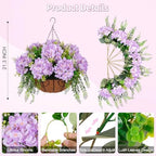 Ammyoo Artificial Light Purple Hydrangea Flowers with Hanging Basket - Image 3