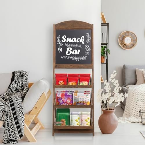 MyGift Rustic Brown Wood Chalkboard Easel with 3-Tier Display Shelves - Image 6