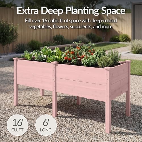Best Choice Products 72" x 24" x 30" Raised Garden Bed with Extra Deep 16" Depth, Elevated Wood Planter Box Stand for Backyard, Patio, Balcony, Natural Fir Wood - Pink - Image 3