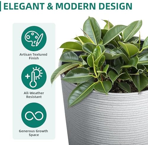 2-Pack 23.5" White Plastic Tall Tapered Planters with Ribbed Texture - Image 5