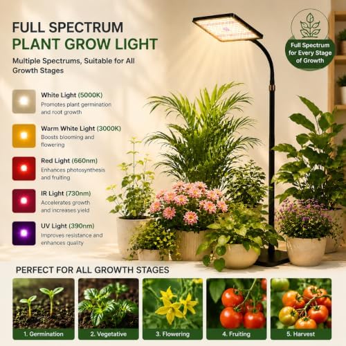 25W LED Grow Lights for Indoor Plants with Stand for Floor and Tabletop - Image 4