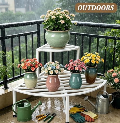 Dipion 2 Tier Corner Plant Stand Outdoor Metal,Indoor Plant Shelf,White - Image 6
