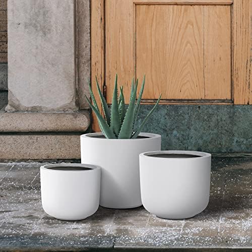 Kante Set of 3 White Concrete Capsule Planters 13.1" 11" 9" Dia - Image 6